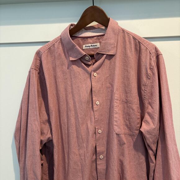 Tommy Bahama Shirt Mens XL Pink Herringbone Stretch Button Down Long Sleeve - Picture 4 of 13
